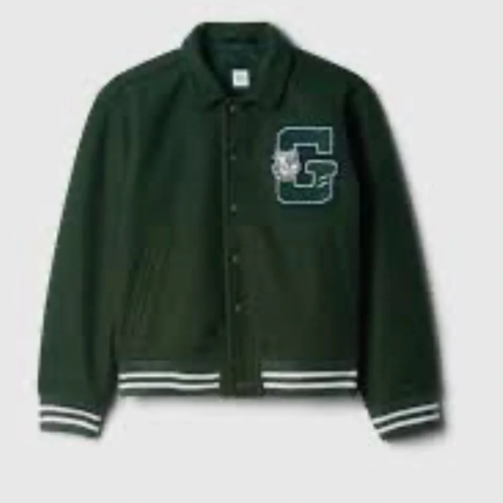 GAP Unisex Kids Forest Green Varsity Jacket sz M-0219
